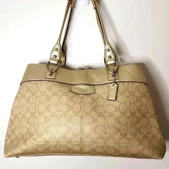 Coach Penelope with Classic C Gold & Cream Leather Pink Lining Shoulder Purse - Picture 1 of 7